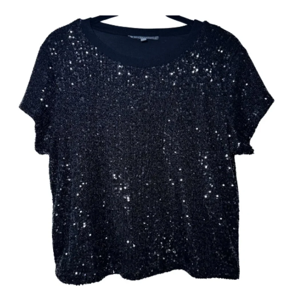 Elliot Lauren Black Sequin Short Sleeve Top Women's Size Medium - Picture 11 of 11